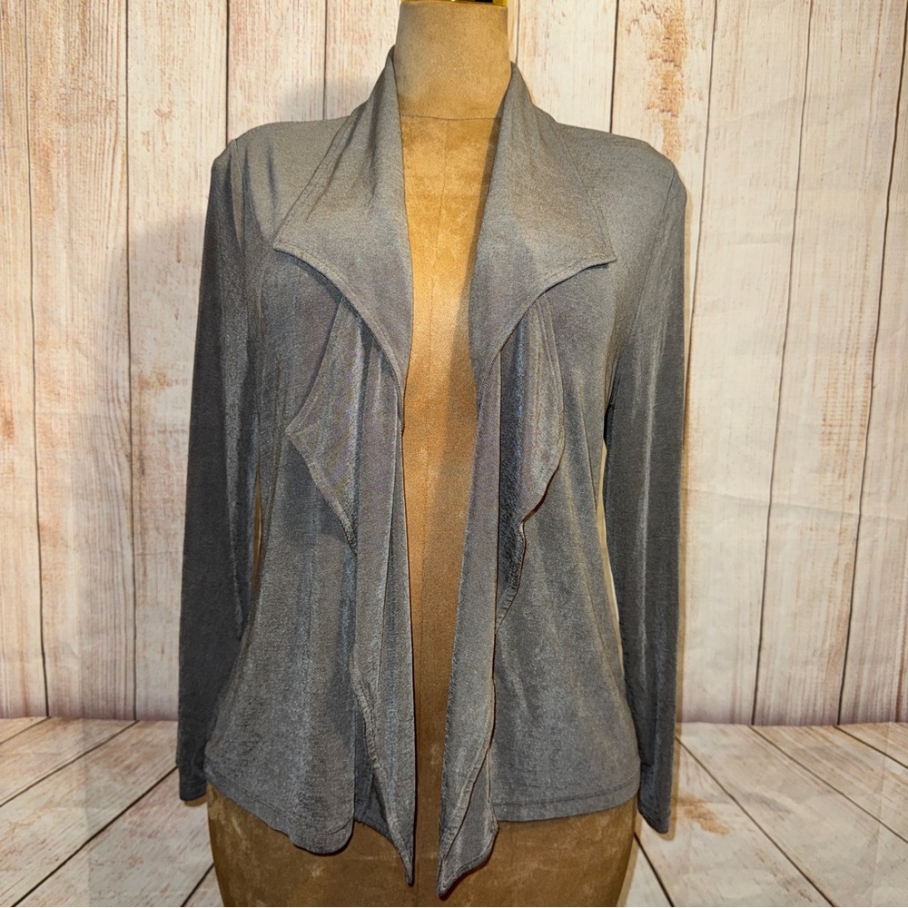 Chico's Travelers Steel Cross Dye Double Lapel Jacket Gray- Sz 2 L/12 Cardigan​
